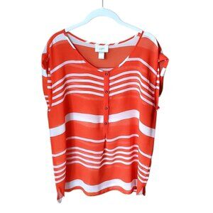 LOFT Sleeveless Top Orange White Stripes L
